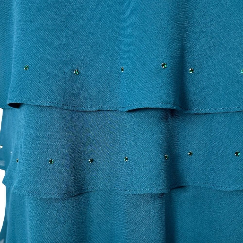 Ursula Of Switzerland Teal Blue Sleeveless Rhinestone Ruffle Hem Dress - Picture 2 of 9